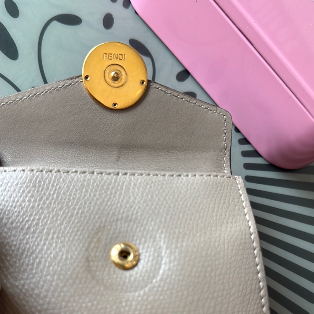 Fendi Micro Trifold Taupe Color Wallet with Gold Fendi “F” Logo Accent - Picture 8 of 12